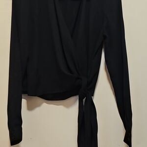 ASOS Black Long-Sleeve Wrap Tie Blouse